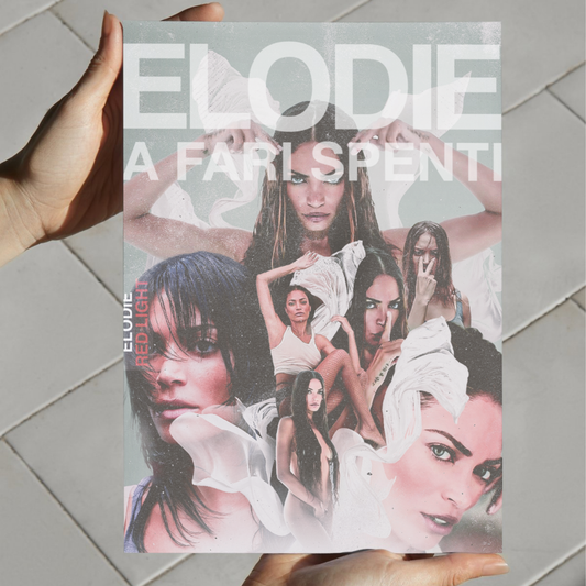 Poster digitale “A Fari Spenti” – Elodie | Collezione Red Light | Arte musicale da stampare (20x25 cm, PDF HD)