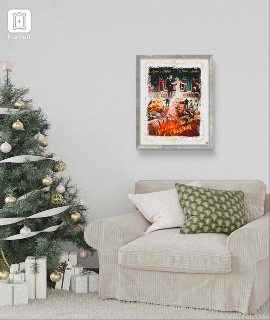 Digital Christmas poster featuring Gwen Stefani and Blake Shelton from the "You Make It Feel Like Christmas" music video – festive red and green colors.